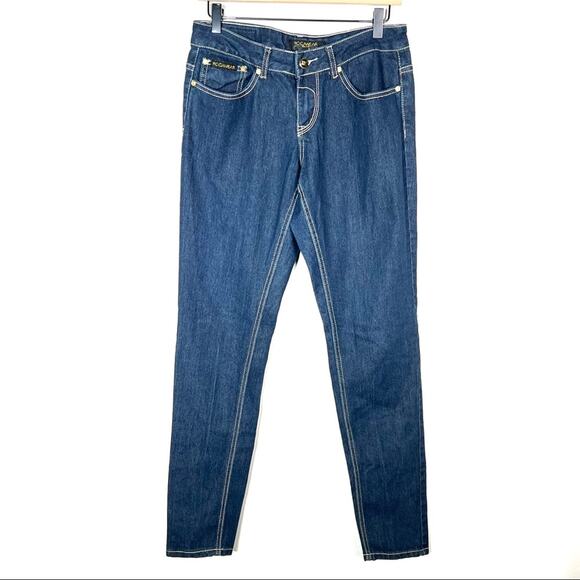 Rocawear Dark wash skinny leg mid rise jeans with gold embroidery size 9 B159 - Picture 1 of 6